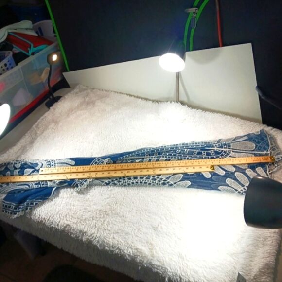 Rebellion Again Boho Duster Open Front  Blue White Kimono Sheer Embriodery Large - Picture 7 of 9